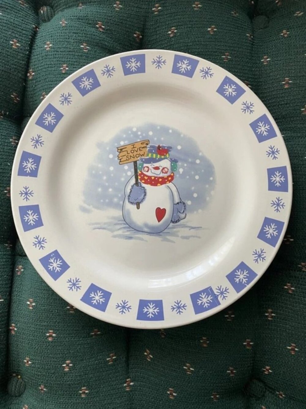Christmas Snowman "I Love Snow" Decorative Plate